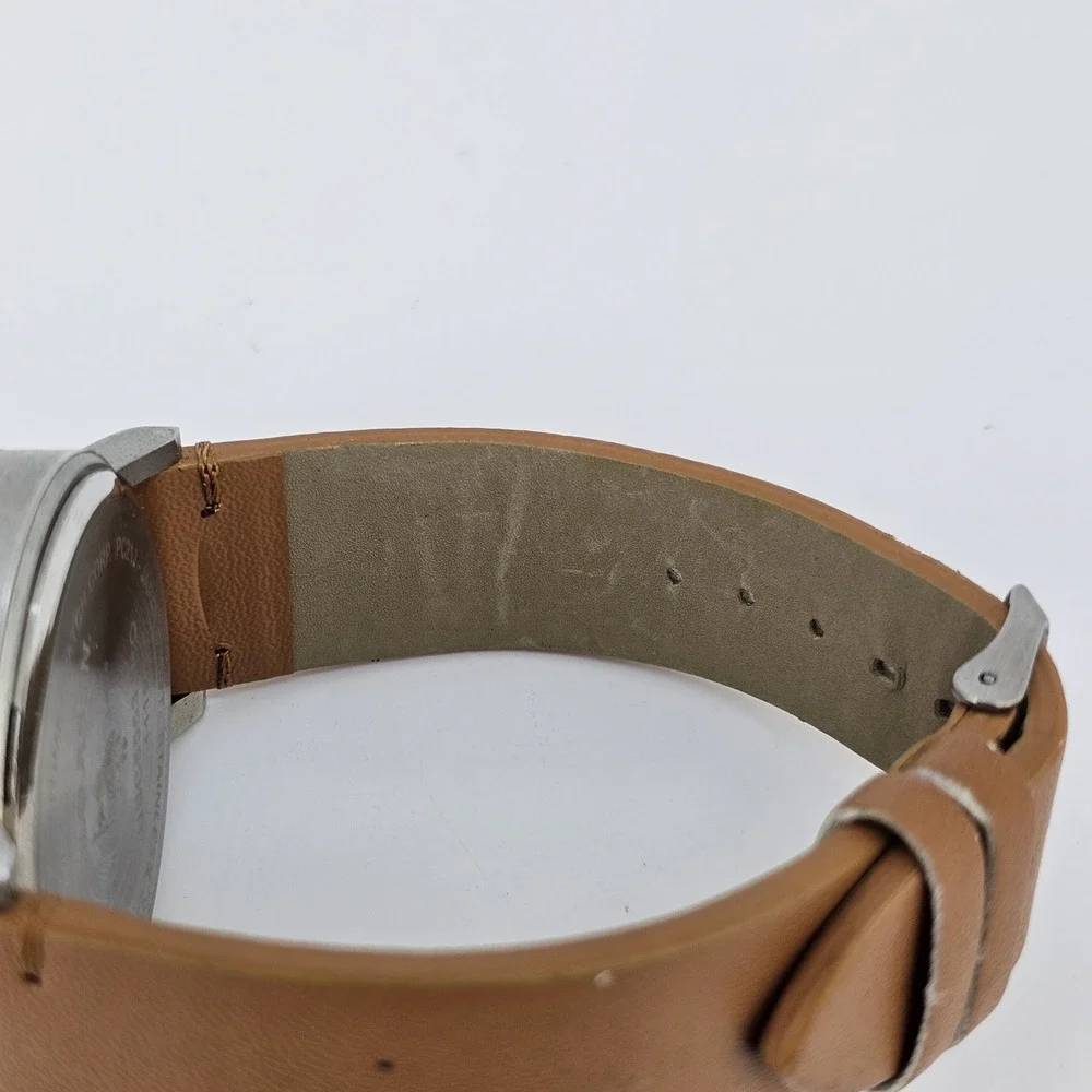 US Polo Assn Men's Watch 46MM Blue Dial Brown Faux Leather Bands New Battery
